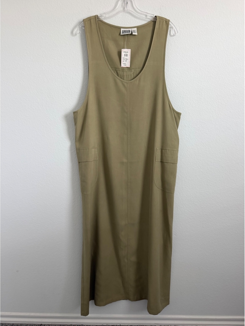 Chico’s NWT Chico's Olive Green Sleeveless V-Neck 100% Silk Maxi Dress Size 2